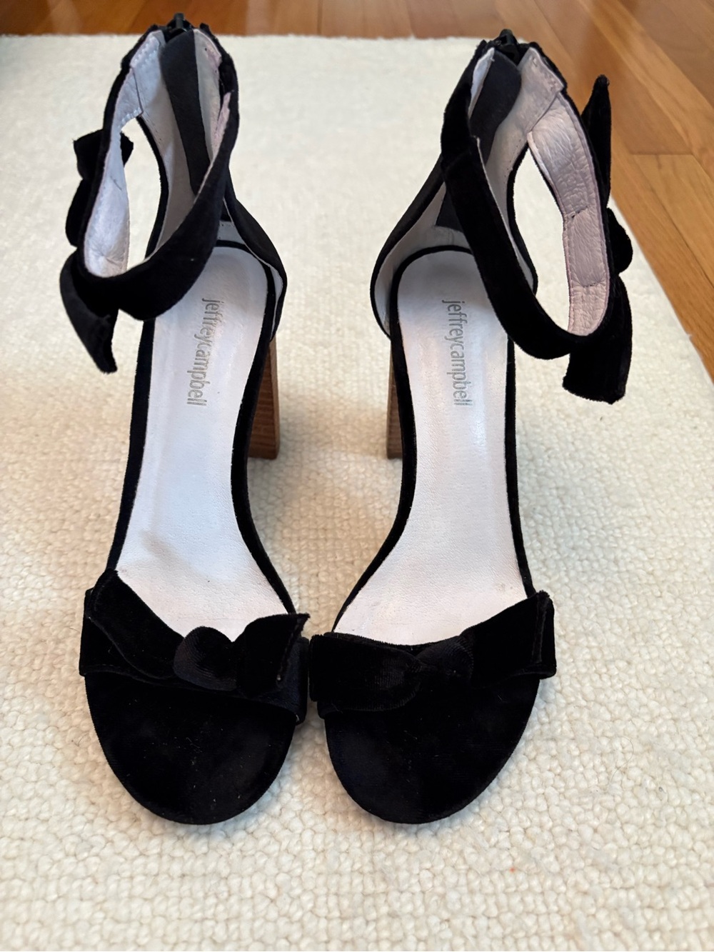 Jeffrey Campbell Black Velvet Bow Ankle-Strap Heels
